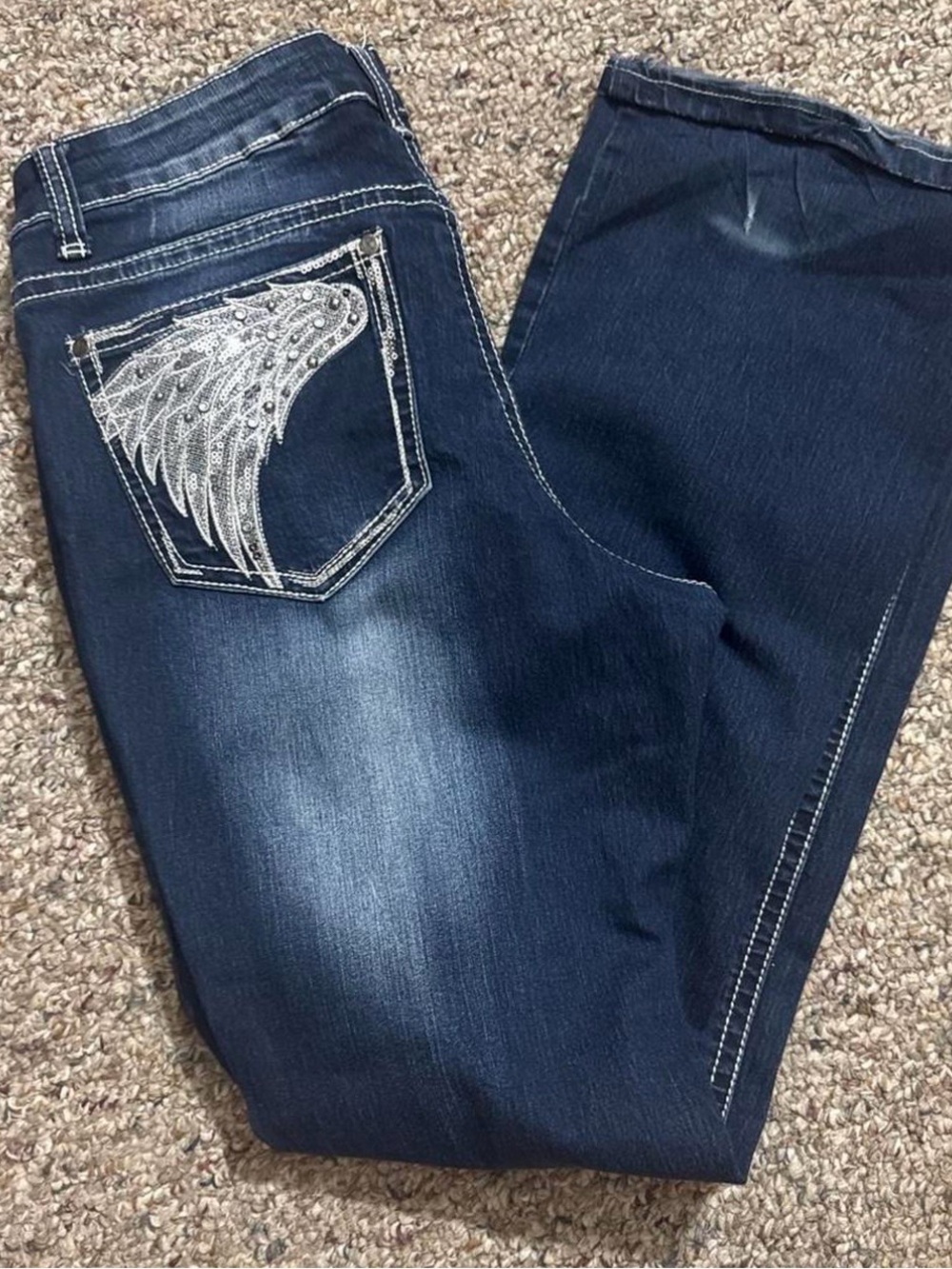 Dark Indigo Bootcut Women's Jeans with Embroidered Pocket Detail